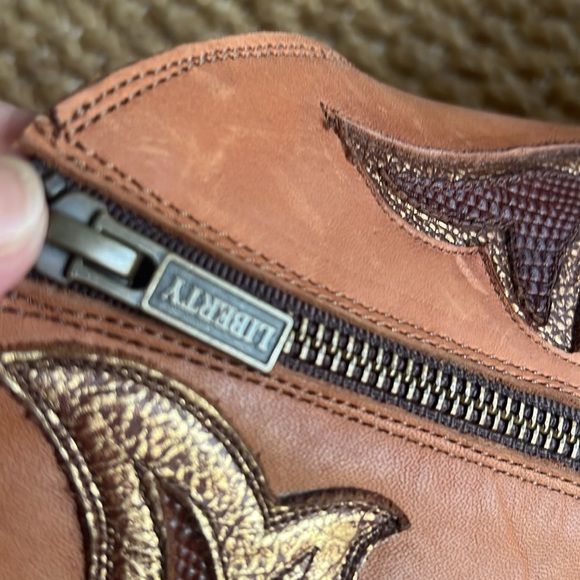 Liberty Black Women’s 9 Ankle Leather Boots Brown Metallic Copper Overlay - Picture 7 of 16